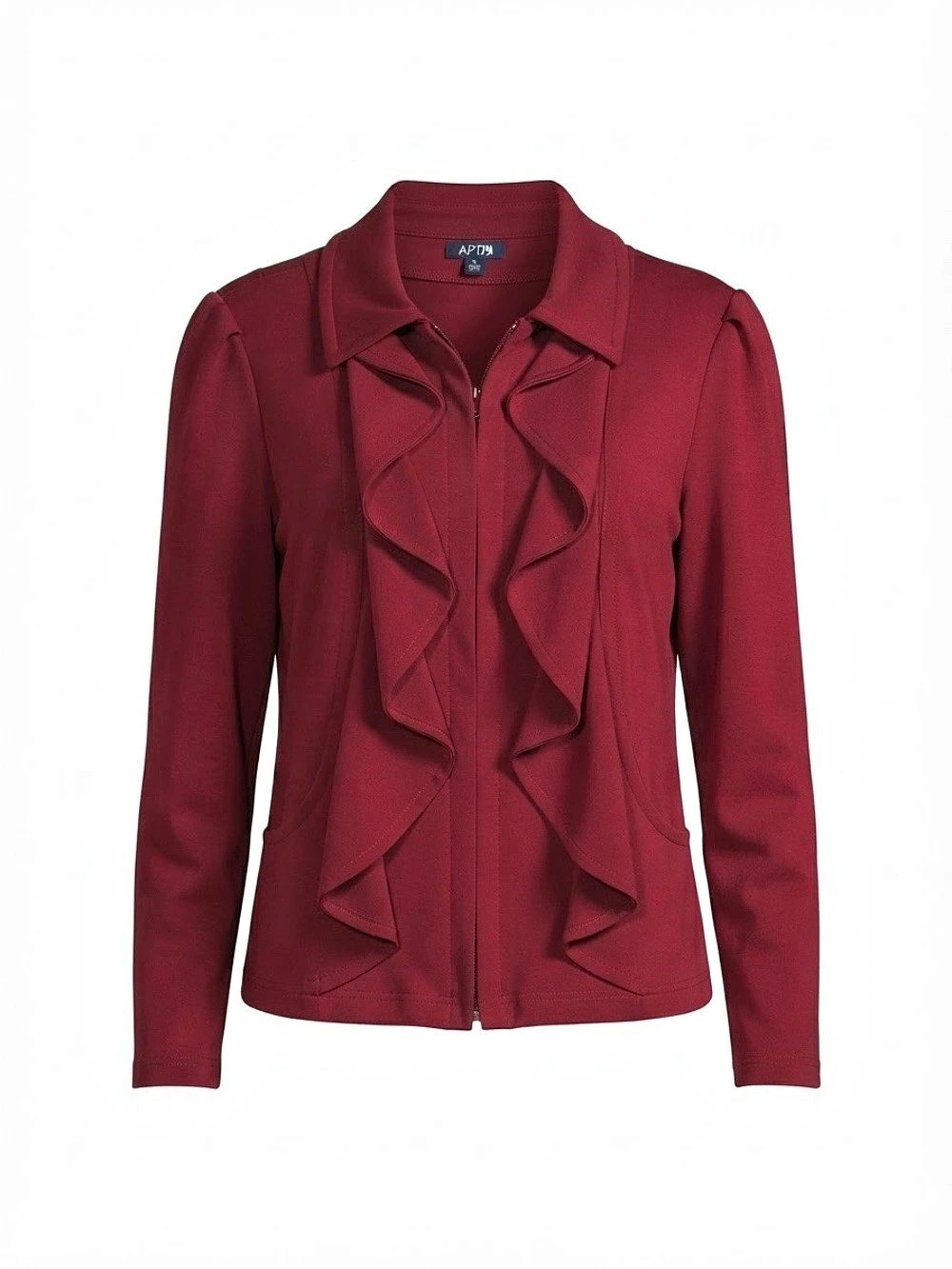 APT. 9 Burgundy Ruffle Front Jacket